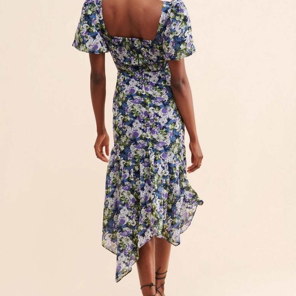 ASTR the Label Blue Floral Puff Sleeve Midi Dress - Size M - Picture 2 of 6